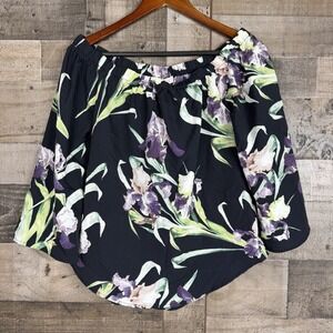 Eliane Rose Women's Floral Off The Shoulder Flowy Boho Blouse Top Iris Size S